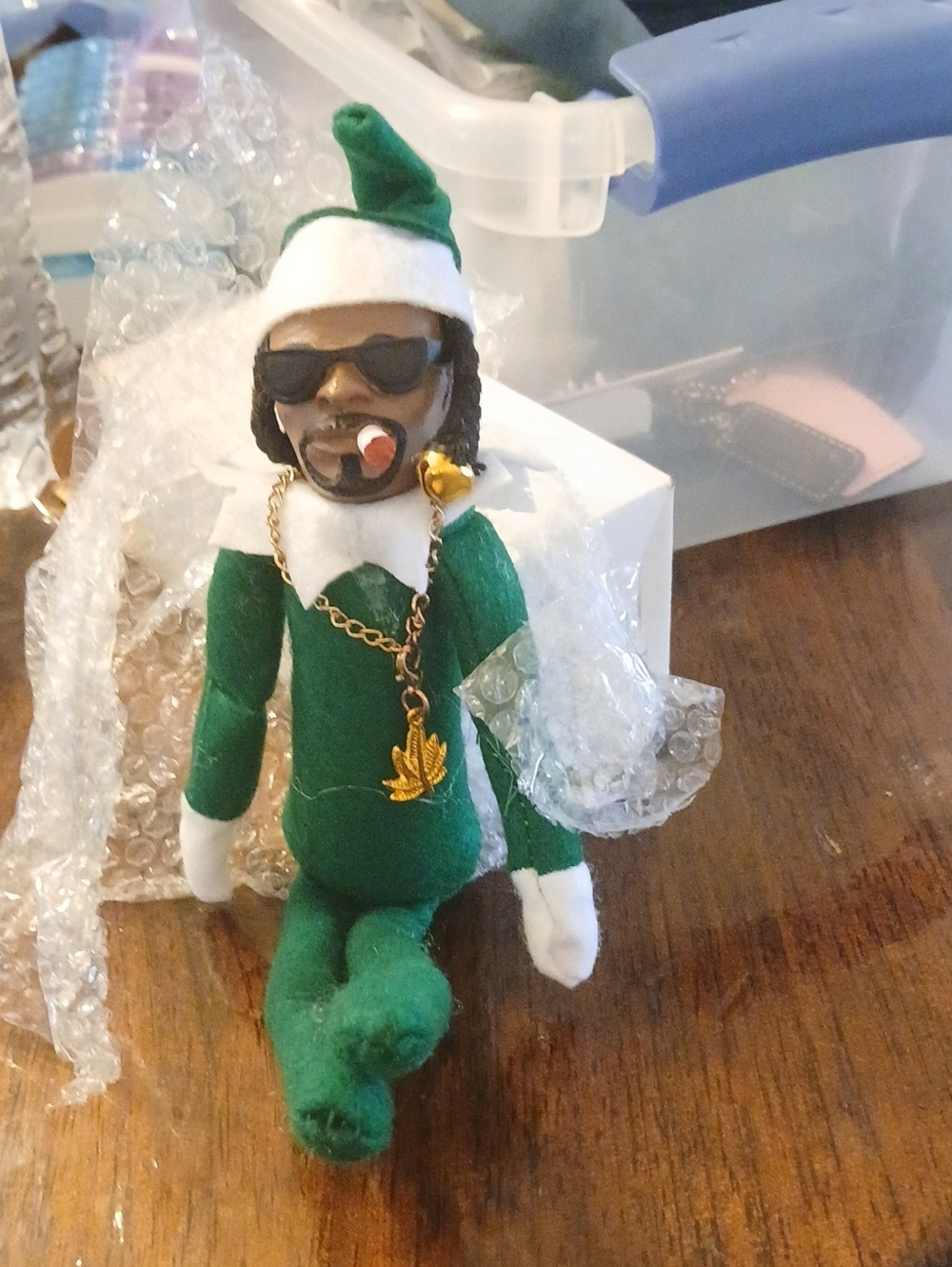 Green Elf Holiday Decor Figurine with Gold Chain Accent NIB